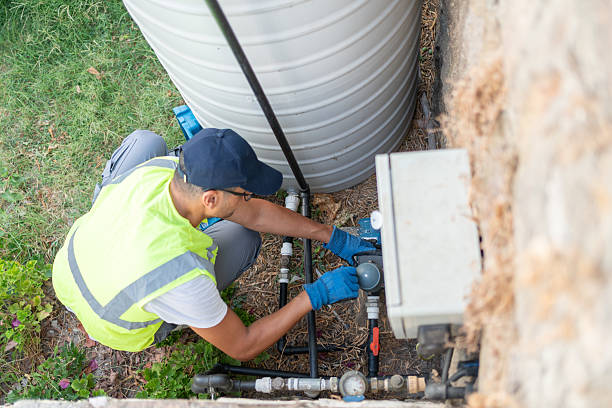 Plumber Installing Automatic Water Pump Station Of Water Storage Tank